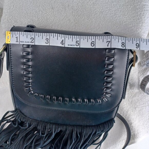 Fringe Black Saddle Cross Body Bag/Purse Western Motor Core Riding Handbag - Picture 8 of 9